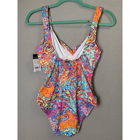 Lauren Ralph Lauren Bathing Suit Sz 6 Multi Paisley Over-The-Shoulder Underwire - Picture 2 of 9